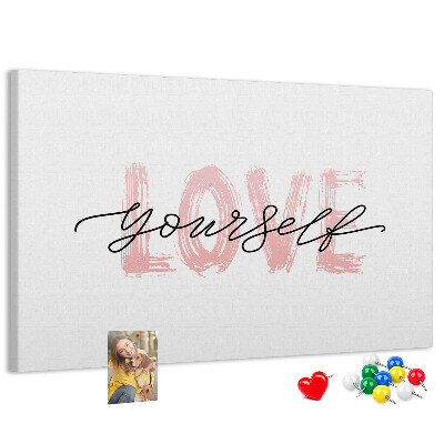 Bilder mit Korkrückwand Motiv Selbstliebe in Pastellfarben
