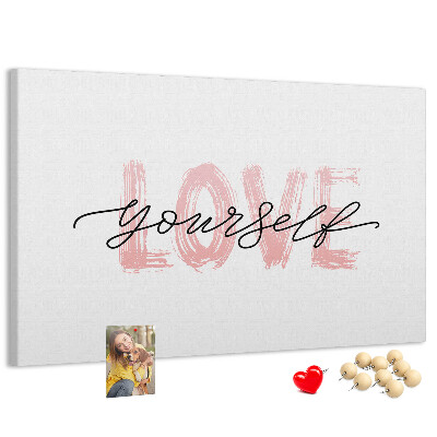 Bilder mit Korkrückwand Motiv Selbstliebe in Pastellfarben
