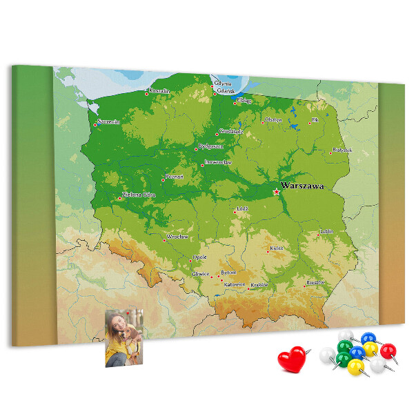 Korkbild Karte von Polen mit markierter Stadt Warschau
