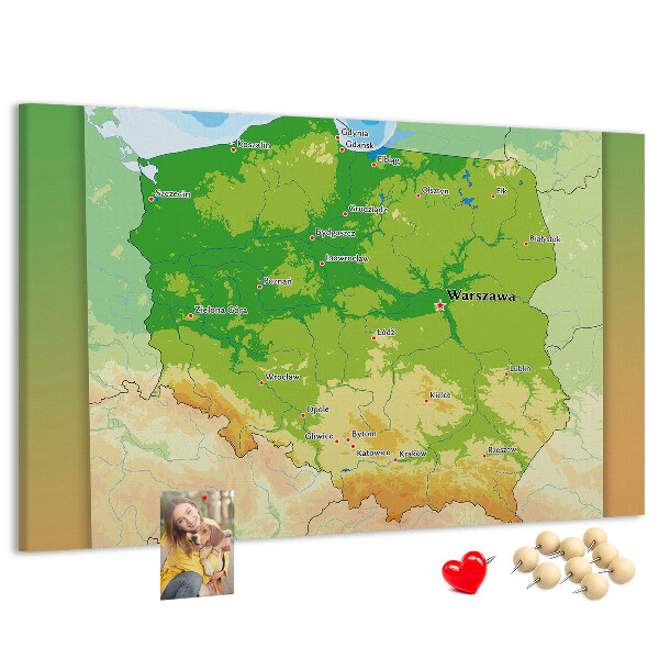 Korkbild Karte von Polen mit markierter Stadt Warschau