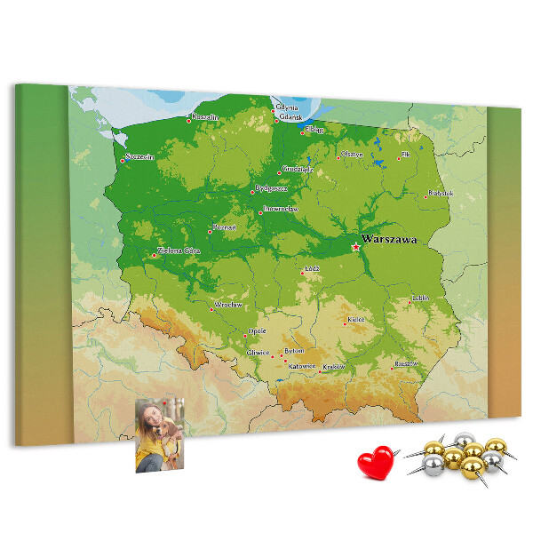 Korkbild Karte von Polen mit markierter Stadt Warschau