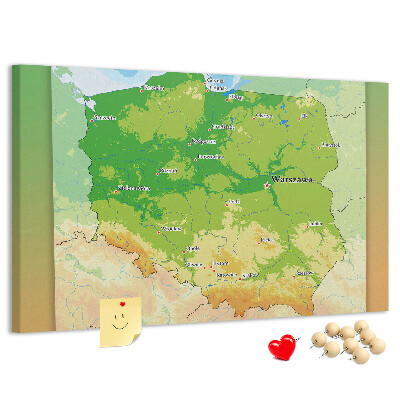 Korkbild Karte von Polen mit markierter Stadt Warschau