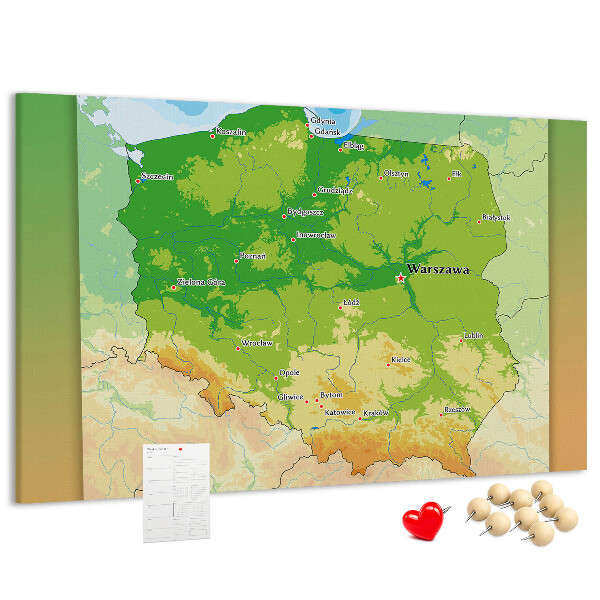 Korkbild Karte von Polen mit markierter Stadt Warschau