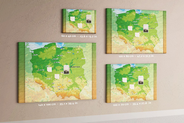 Korkbild Karte von Polen mit markierter Stadt Warschau