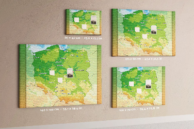 Korkbild Karte von Polen mit markierter Stadt Warschau