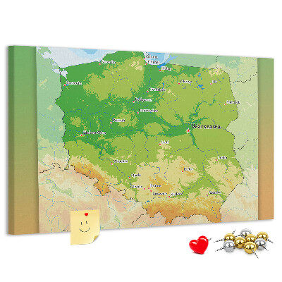 Korkbild Karte von Polen mit markierter Stadt Warschau