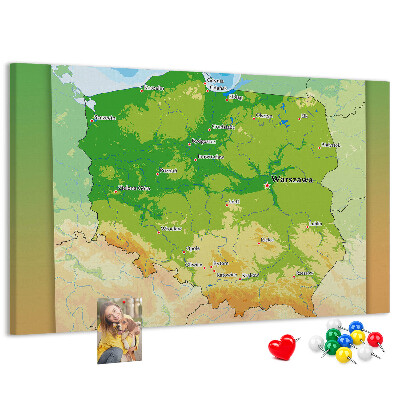 Korkbild Karte von Polen mit markierter Stadt Warschau