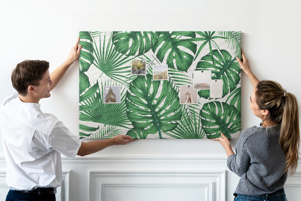 Bild mit Korkrückwand tropische Blätter in Grün
