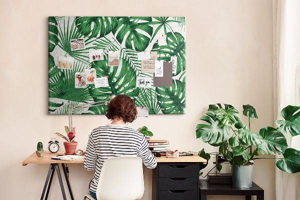 Bild mit Korkrückwand tropische Blätter in Grün