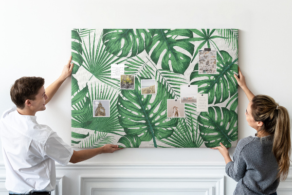 Bild mit Korkrückwand tropische Blätter in Grün