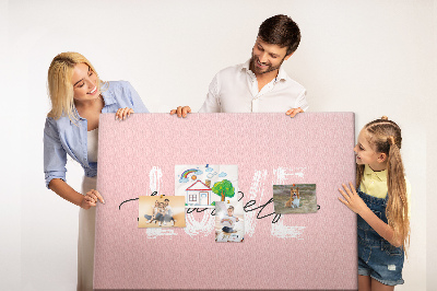Kork-Pinnwand mit Motiv Selbstliebe auf rosa Hintergrund
