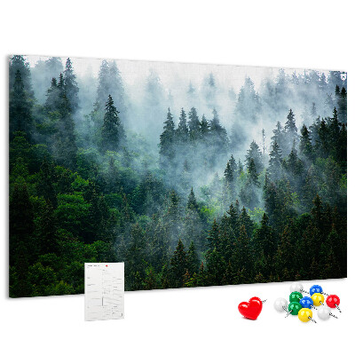 Korkbild nebelige Waldlandschaft mit Kiefern