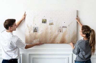 Bild mit Korkrückwand zarte Gräser auf hellem Hintergrund