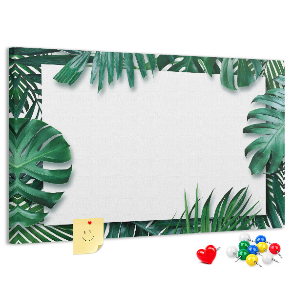 Korktafel mit Motiv grüner tropischer Blätter