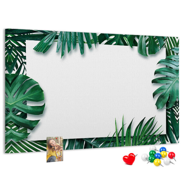 Korktafel mit Motiv grüner tropischer Blätter