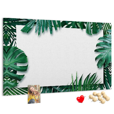 Korktafel mit Motiv grüner tropischer Blätter