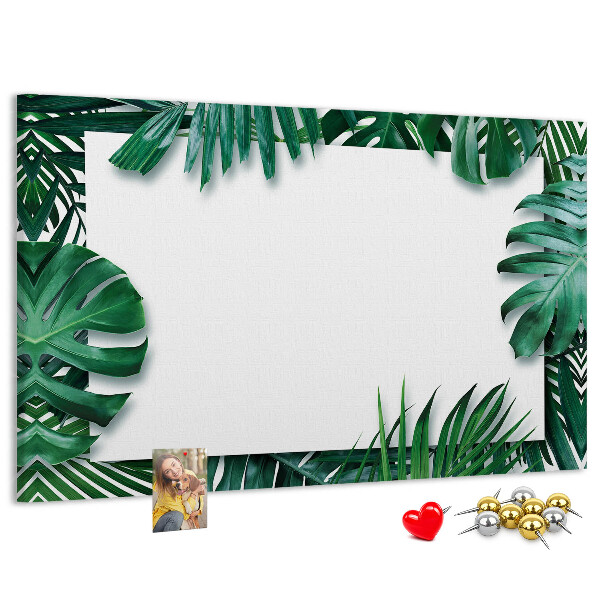 Korktafel mit Motiv grüner tropischer Blätter