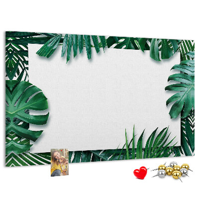 Korktafel mit Motiv grüner tropischer Blätter