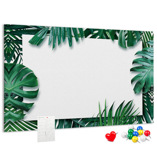 Korktafel mit Motiv grüner tropischer Blätter