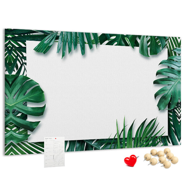 Korktafel mit Motiv grüner tropischer Blätter