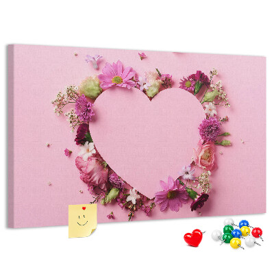 Bild mit Korkrückwand mit herzförmigem Blumenmuster