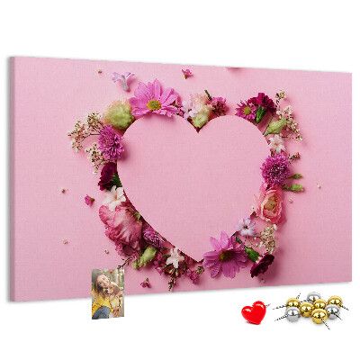 Bild mit Korkrückwand mit herzförmigem Blumenmuster