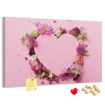 Bild mit Korkrückwand mit herzförmigem Blumenmuster