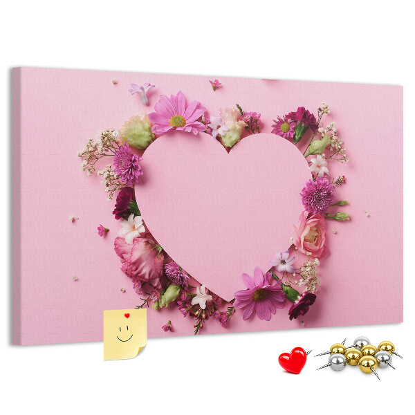 Bild mit Korkrückwand mit herzförmigem Blumenmuster