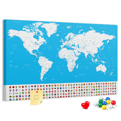 Korktafel bunte Weltkarte mit Länderflaggen