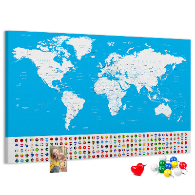 Korktafel bunte Weltkarte mit Länderflaggen