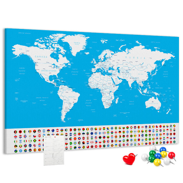 Korktafel bunte Weltkarte mit Länderflaggen