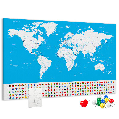 Korktafel bunte Weltkarte mit Länderflaggen