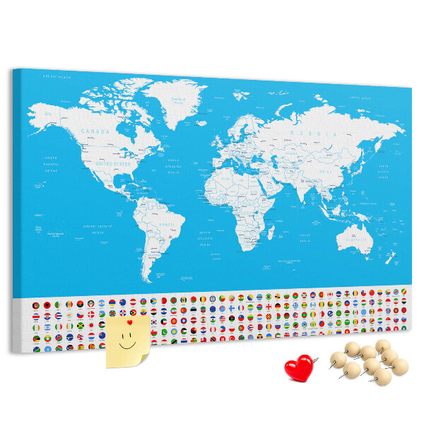 Korktafel bunte Weltkarte mit Länderflaggen