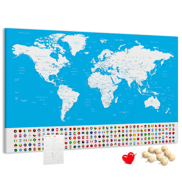 Korktafel bunte Weltkarte mit Länderflaggen