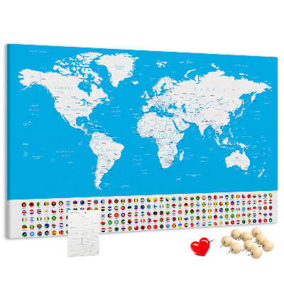 Korktafel bunte Weltkarte mit Länderflaggen