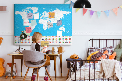 Korktafel bunte Weltkarte mit Länderflaggen