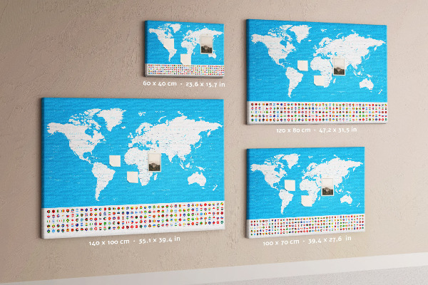 Korktafel bunte Weltkarte mit Länderflaggen
