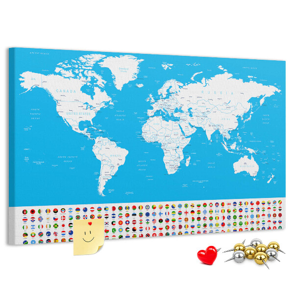 Korktafel bunte Weltkarte mit Länderflaggen