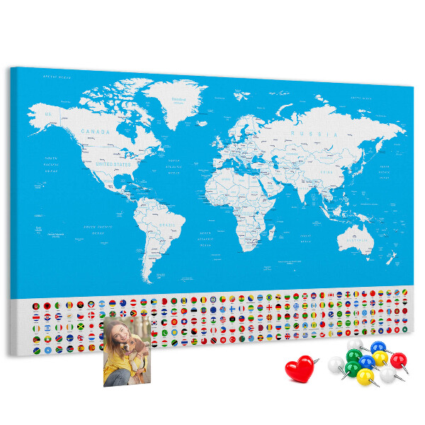Korktafel bunte Weltkarte mit Länderflaggen
