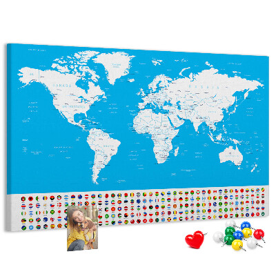 Korktafel bunte Weltkarte mit Länderflaggen