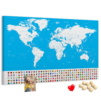 Korktafel bunte Weltkarte mit Länderflaggen