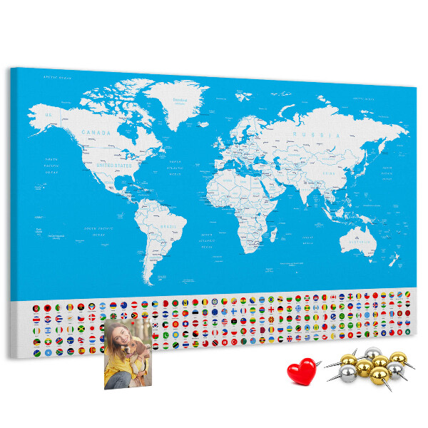 Korktafel bunte Weltkarte mit Länderflaggen