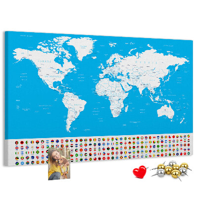 Korktafel bunte Weltkarte mit Länderflaggen