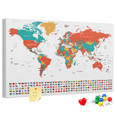Kork-Pinnwand Weltkarte mit Länderflaggen