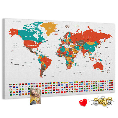 Kork-Pinnwand Weltkarte mit Länderflaggen