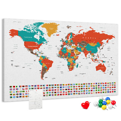 Kork-Pinnwand Weltkarte mit Länderflaggen