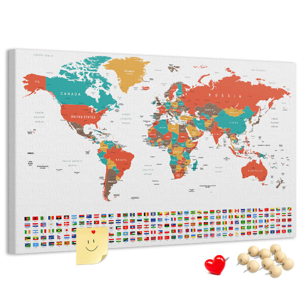 Kork-Pinnwand Weltkarte mit Länderflaggen
