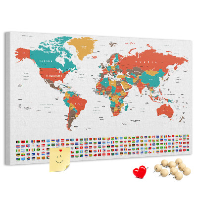 Kork-Pinnwand Weltkarte mit Länderflaggen