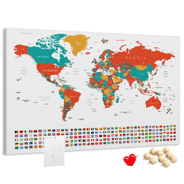 Kork-Pinnwand Weltkarte mit Länderflaggen