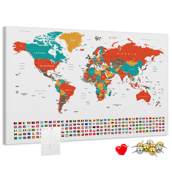 Kork-Pinnwand Weltkarte mit Länderflaggen